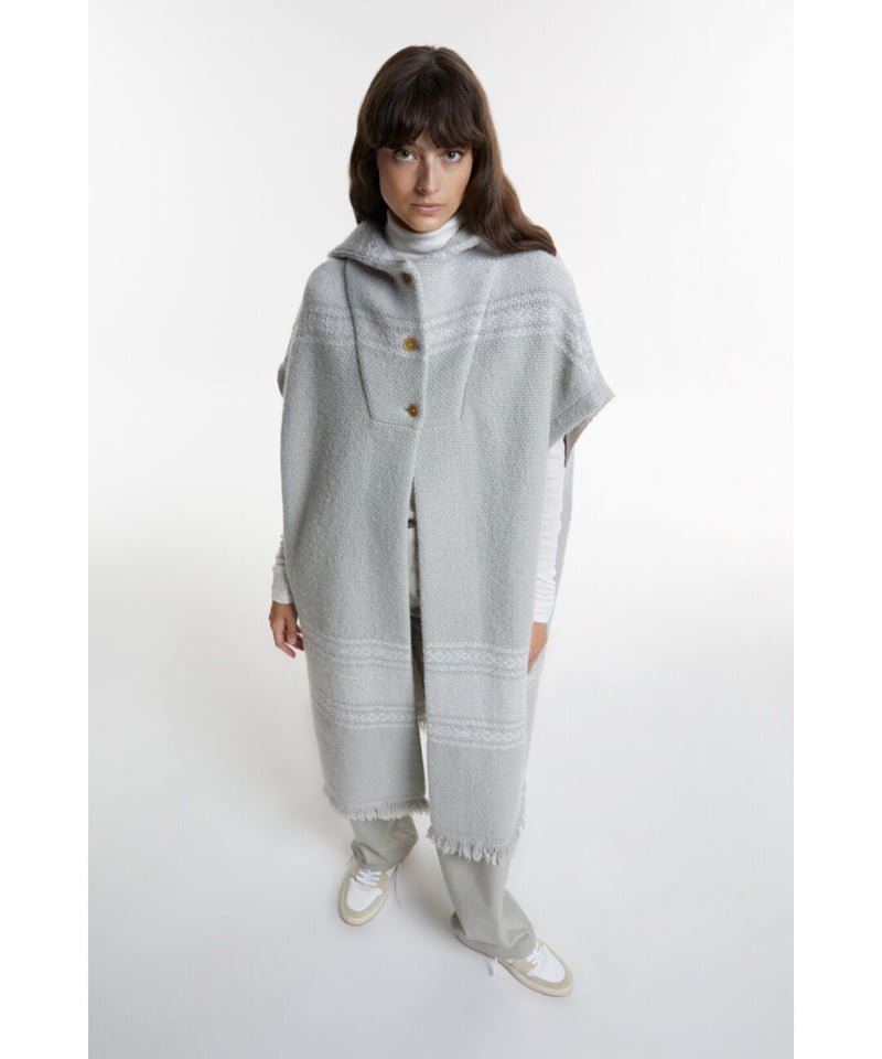 BLESS no.48 ニットコート ポンチョ グレー シルバー レディース 