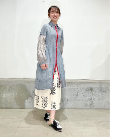 injiriコットン＆袖シルク/ドレス12/Blue