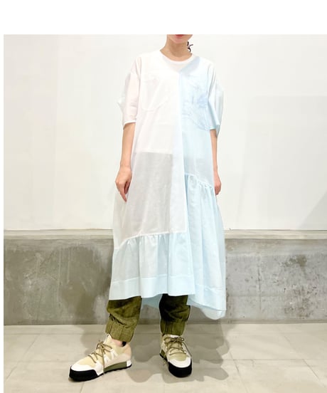 D-due/バイカラーワンピース/ブルー&ホワイト