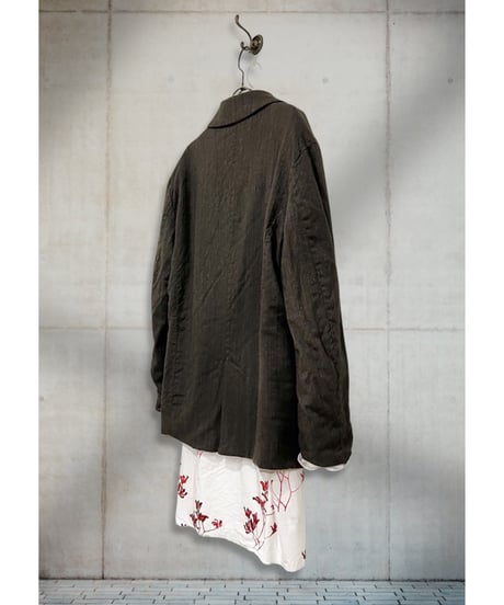 Men'sウールリネンジャケット/HannohWessel/Brown stripes