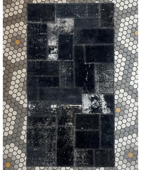 Turkish carpet Small /Black patchwork/vintage and antique