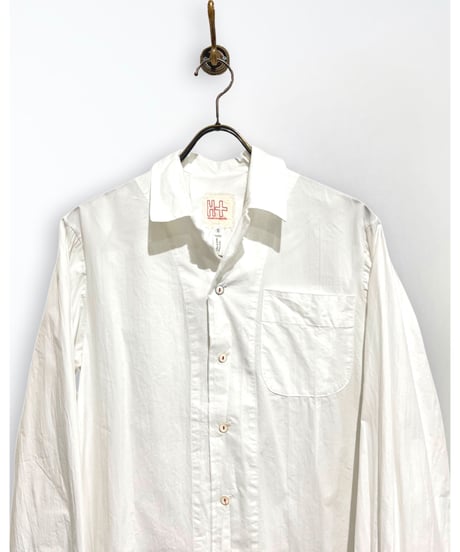 Men'sオープンカラーコットンシャツ/HannohWessel/ホワイト