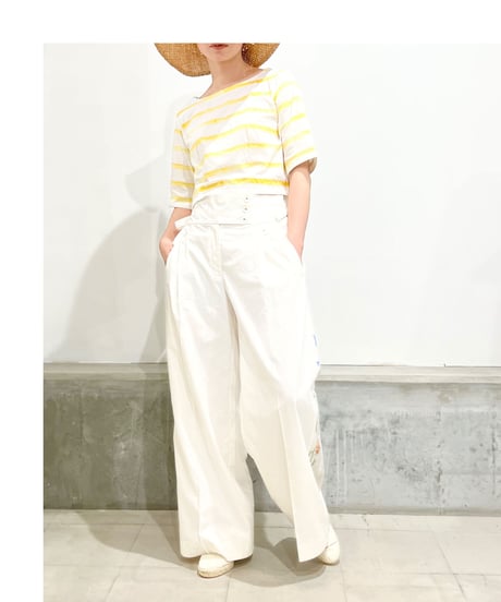 Maretha  Boat Neck top/Yellow stripes