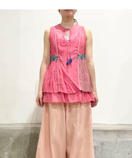 【残り僅か】ETTA Selection ｺｯﾄﾝｼﾙｸﾊﾝﾄﾞ刺繍/ﾉｰｽﾘｰﾌﾞﾄｯﾌﾟｽ/ﾋﾟﾝｸ