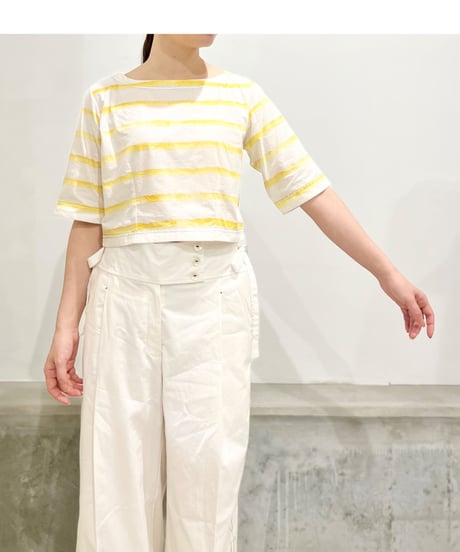 Maretha  Boat Neck top/Yellow stripes