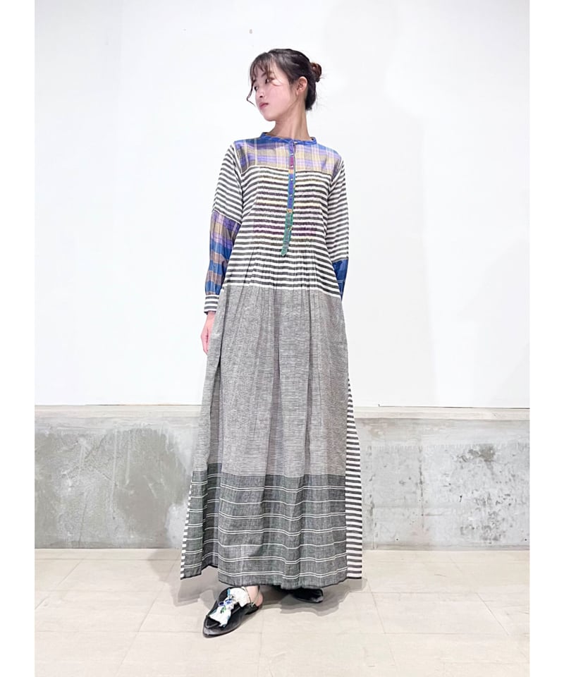 残り僅か】injiriコットン100％/ドレス195/Black & Multi Check 