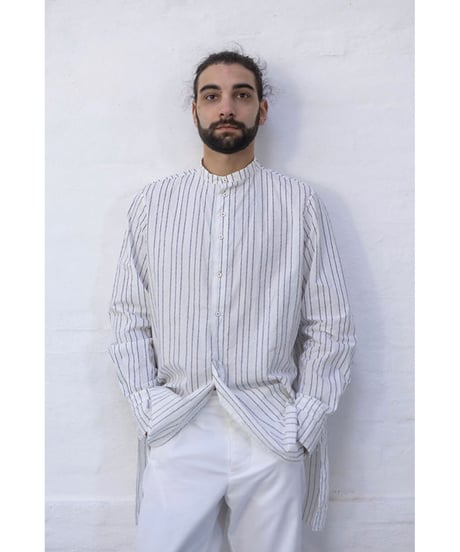 Men'sピンストライプシャツ/HannohWessel/ネイビー