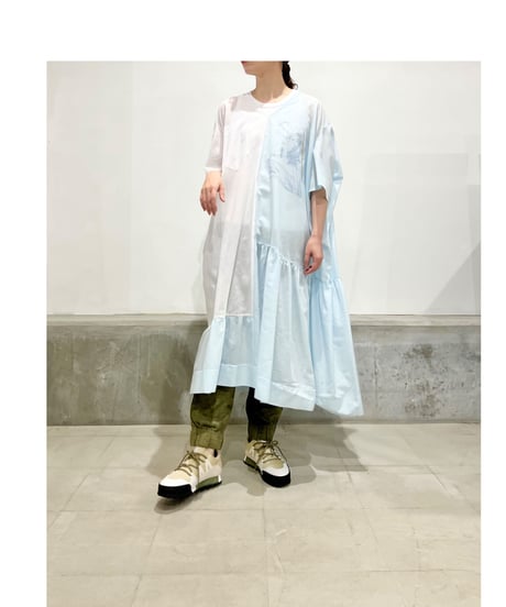 D-due/バイカラーワンピース/ブルー&ホワイト