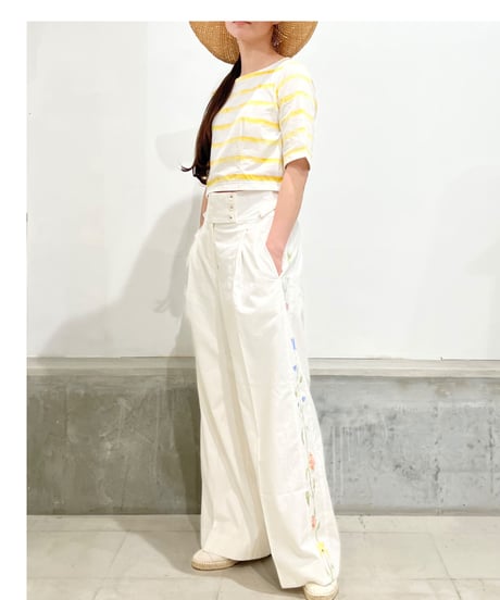 Maretha  Boat Neck top/Yellow stripes