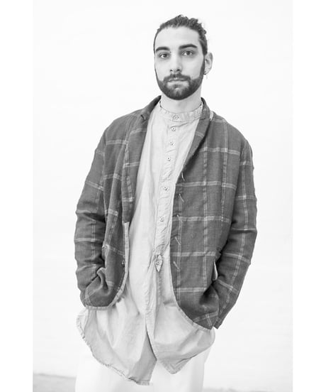 Men'sウールリネンジャケット/HannohWessel/Blue gray check