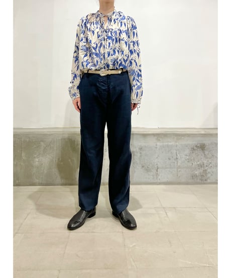 Hannoh wessel/コットン＆リネンパンツ/ネイビー