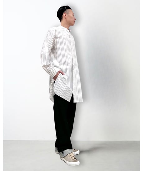 Men'sピンストライプシャツ/HannohWessel/ネイビー