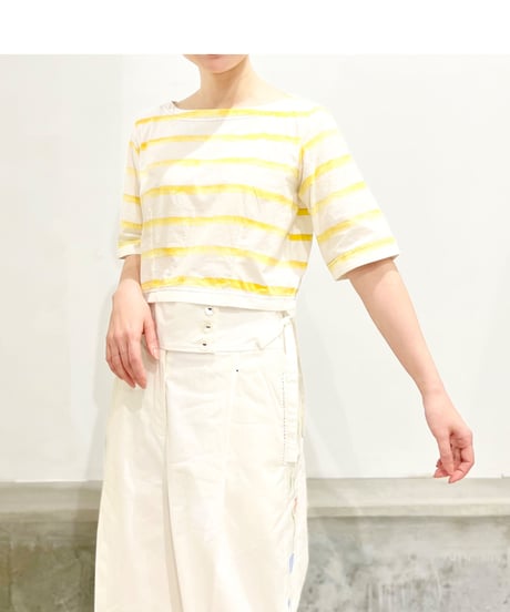 Maretha  Boat Neck top/Yellow stripes