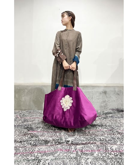 ハンド刺繍バッグ/ビッグサイズ/別珍Purple