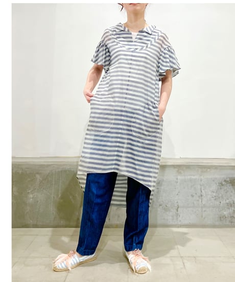 D-due/コットン&シルクワンピース/ブルーボーダー