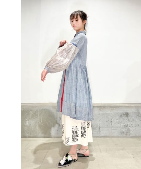 injiriコットン＆袖シルク/ドレス12/Blue