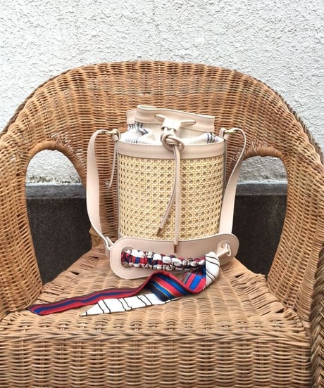 BRADARICONMAEベージュ Linen Vienna Backet Bag with Vintagescarf