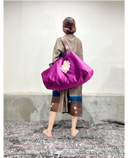 ハンド刺繍バッグ/ビッグサイズ/別珍Purple