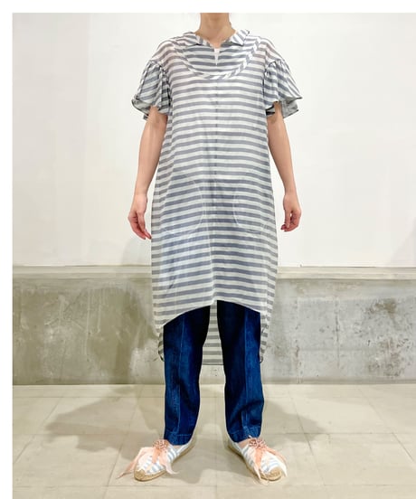 D-due/コットン&シルクワンピース/ブルーボーダー