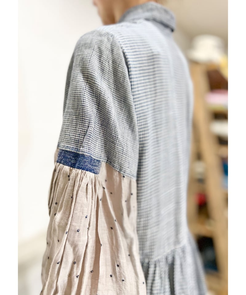 injiriコットン＆袖シルク/ドレス12/Blue | ETTA