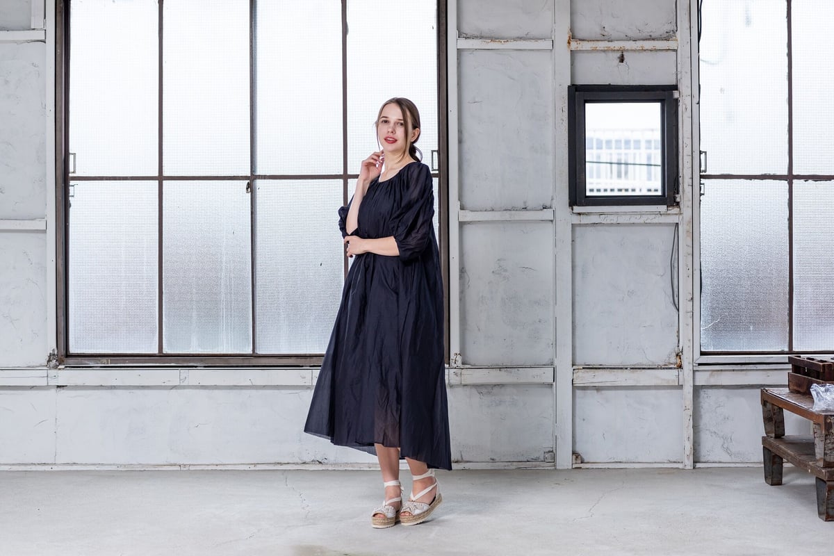 残り僅か】elsa esturgie/ｵｰｶﾞﾆｯｸｺｯﾄﾝﾄﾞﾚｽ/ダークネイビー | ETTA