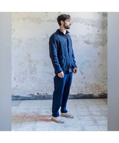 Men'sコットンストレッチパンツ/HannohWessel/ネイビー