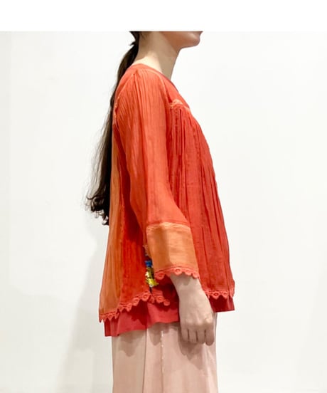 ETTA Selection ｺｯﾄﾝｼﾙｸﾊﾝﾄﾞ刺繍/ﾄｯﾌﾟｽ/ｵﾚﾝｼﾞﾚｯﾄﾞ