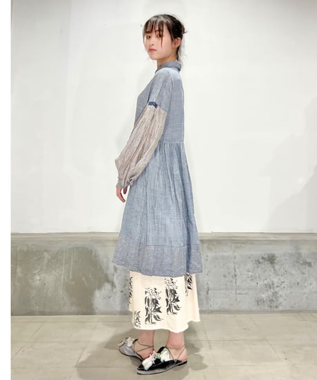injiriコットン＆袖シルク/ドレス12/Blue