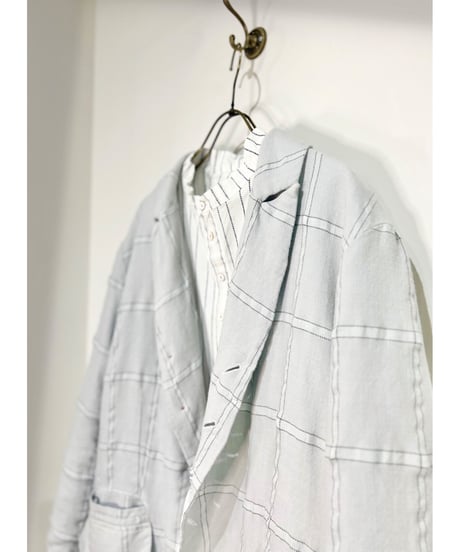 Men'sウールリネンジャケット/HannohWessel/Blue gray check