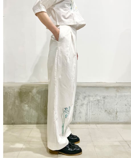 Maria overlap pants/Iris Paint/Ecru