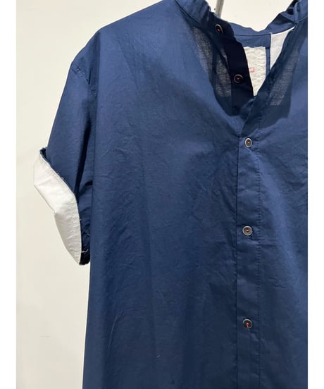 Men'sコットンシャツ(ネイビー)/HannohWessel/Mサイズ
