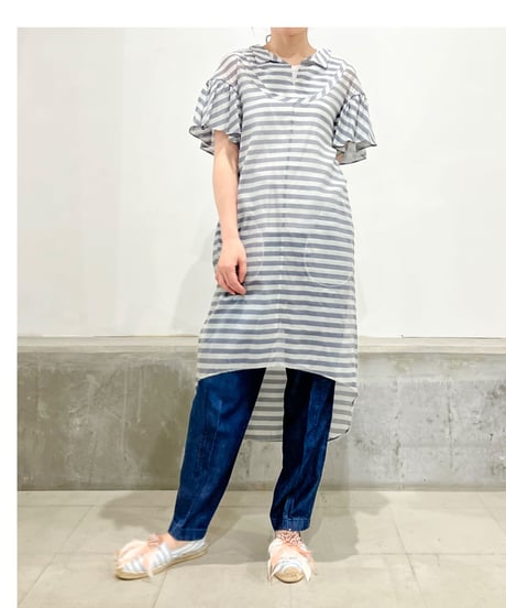 D-due/コットン&シルクワンピース/ブルーボーダー