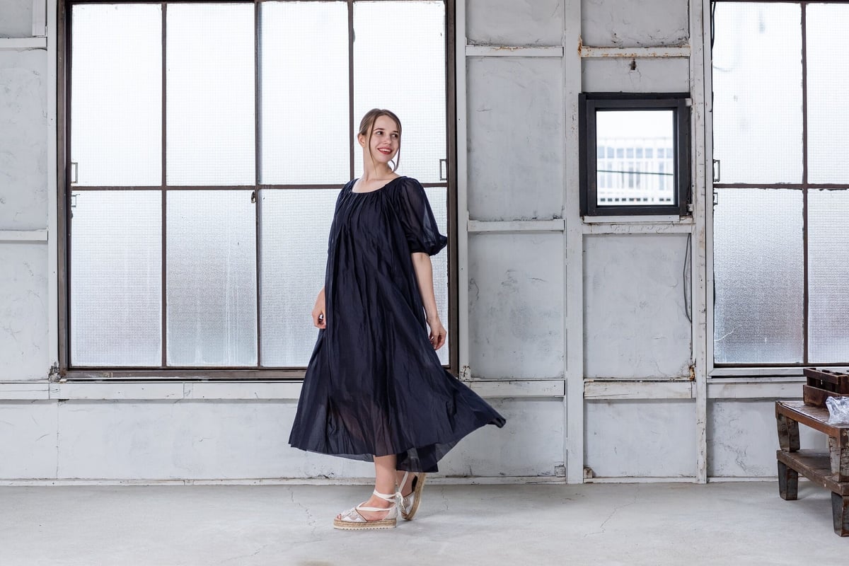 残り僅か】elsa esturgie/ｵｰｶﾞﾆｯｸｺｯﾄﾝﾄﾞﾚｽ/ダークネイビー | ETTA