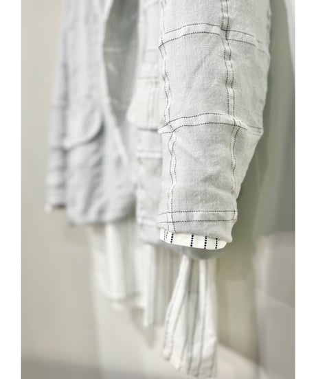 Men'sウールリネンジャケット/HannohWessel/Blue gray check