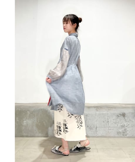 injiriコットン＆袖シルク/ドレス12/Blue