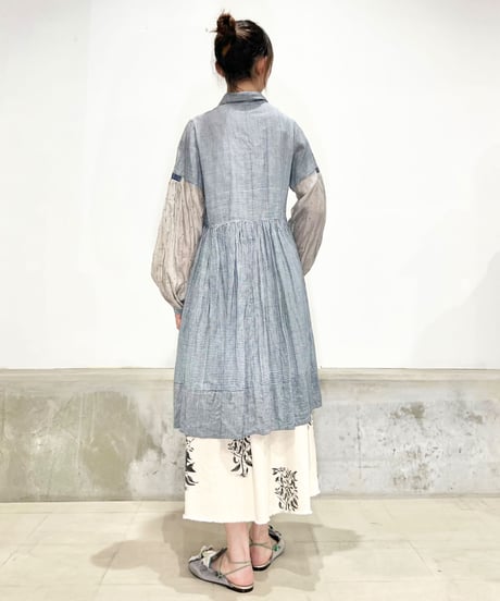 injiriコットン＆袖シルク/ドレス12/Blue