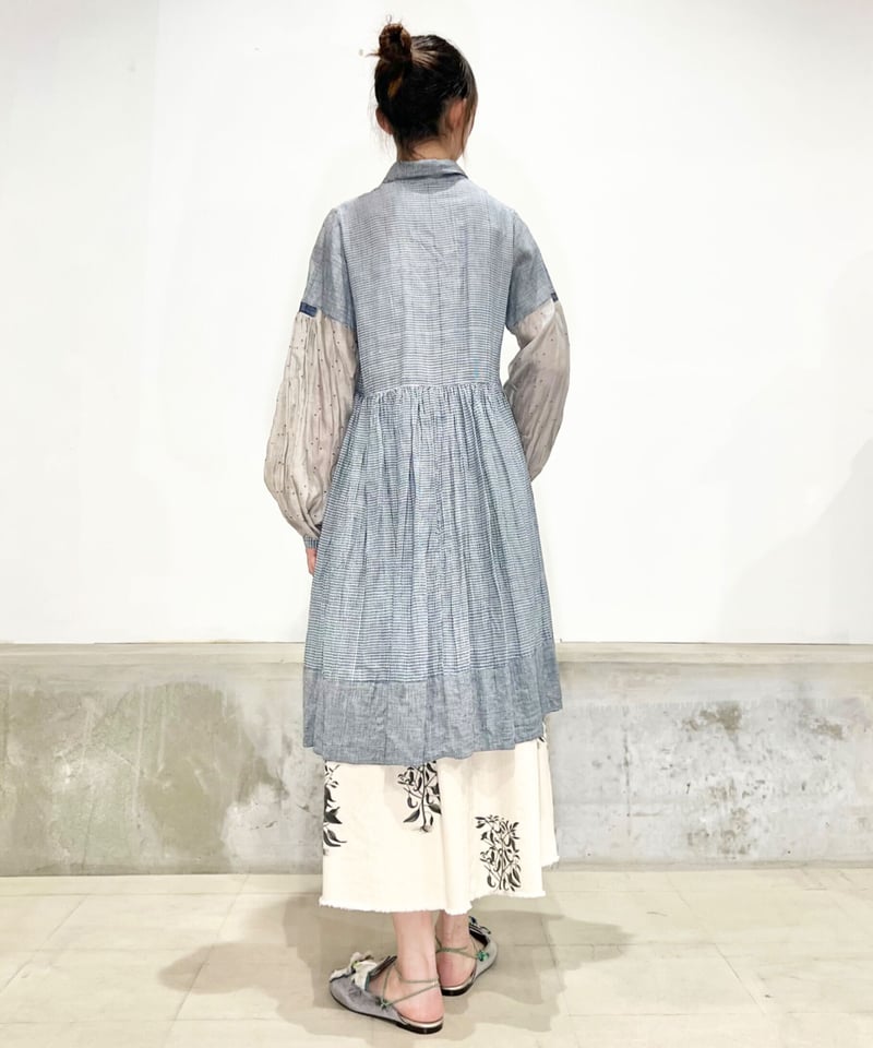 injiriコットン＆袖シルク/ドレス12/Blue | ETTA