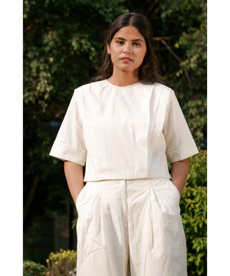 【残り僅か】Louisa Shoulder Pleated top/Ecru