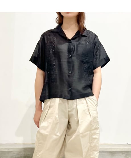 NY Mane/刺繡入りリバーキャンプシャツ/Black
