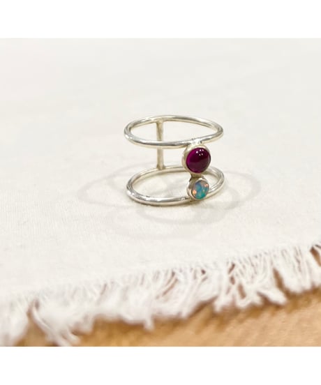 【残り僅か】nina des criquets/Ruby and Opal Double ring/4sr-03