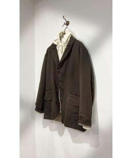 Men'sウールリネンジャケット/HannohWessel/Brown stripes