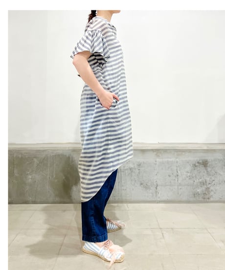 D-due/コットン&シルクワンピース/ブルーボーダー