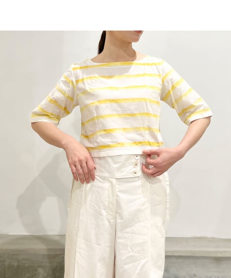 Maretha  Boat Neck top/Yellow stripes