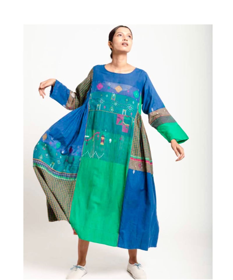 お値下げ　INJIRI コットンワンピース injiri/コットンドレス/マルチブルー | ETTA