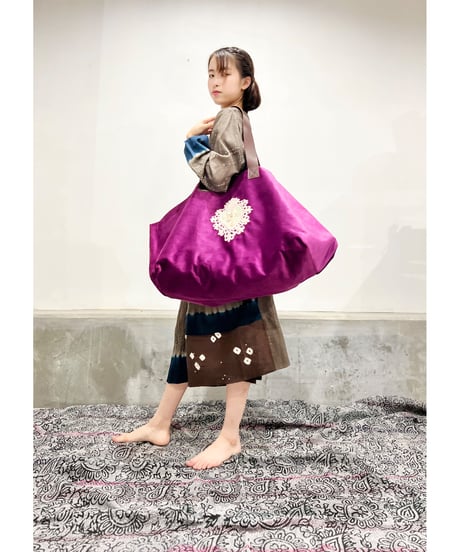 ハンド刺繍バッグ/ビッグサイズ/別珍Purple