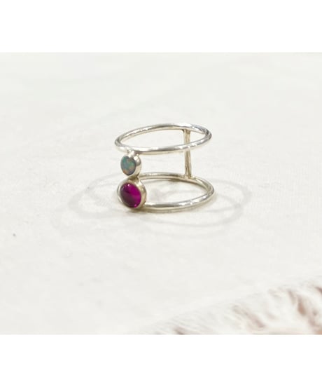 【残り僅か】nina des criquets/Ruby and Opal Double ring/4sr-03