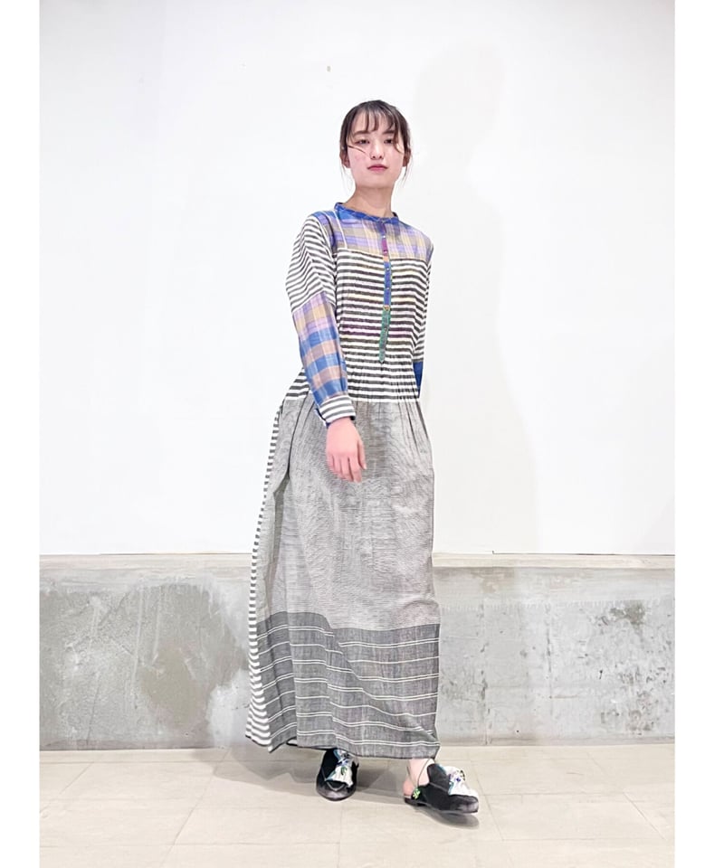 残り僅か】injiriコットン100％/ドレス195/Black & Multi Check 