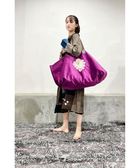 ハンド刺繍バッグ/ビッグサイズ/別珍Purple