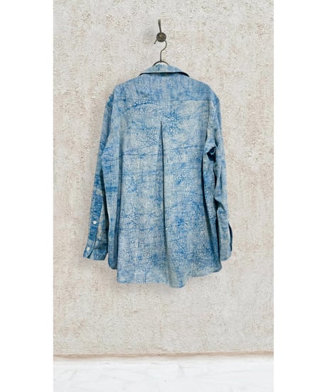 【残り僅か】NY MaNE/リネン&コットン・プリントシャツ/Indigo