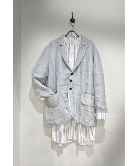 Men'sウールリネンジャケット/HannohWessel/Blue gray check